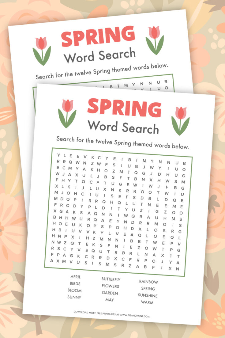 Free Printable Spring Word Search - Pjs and Paint