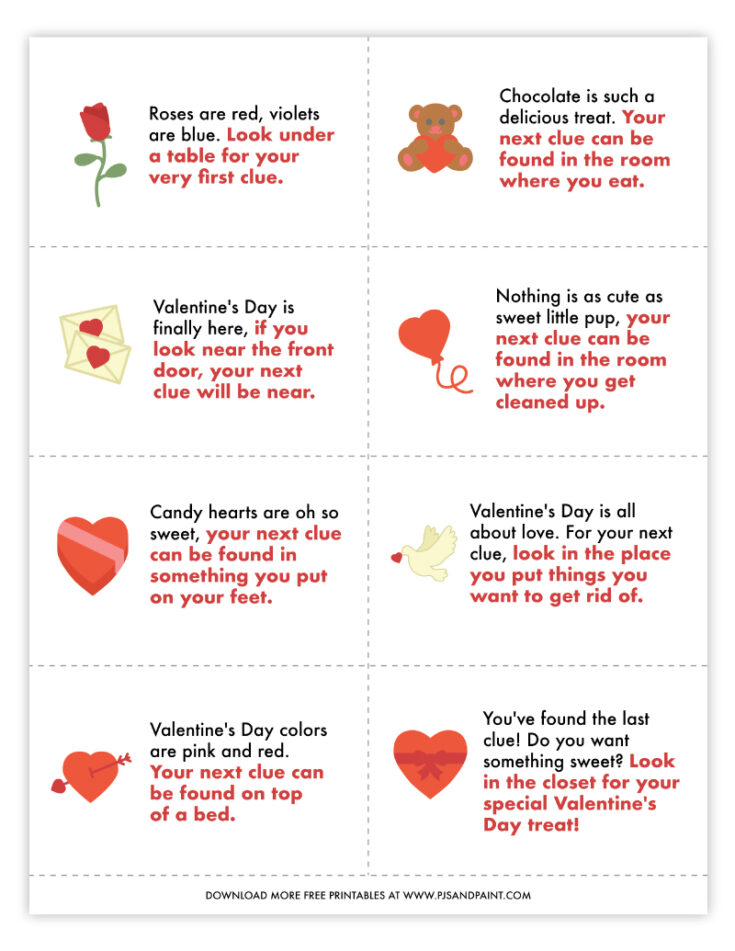 Free Printable Valentine's Day Scavenger Hunt for Kids - Pjs and Paint