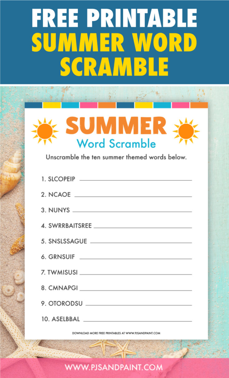 Free Printable Summer Word Scramble - Pjs and Paint