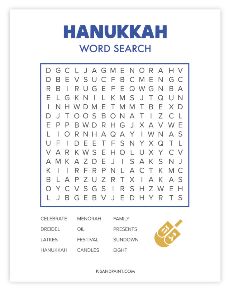 Free Printable Hanukkah Word Search Pjs and Paint