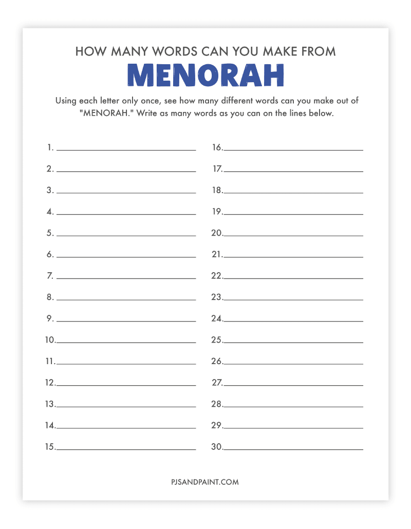 how many words can you make from menorah