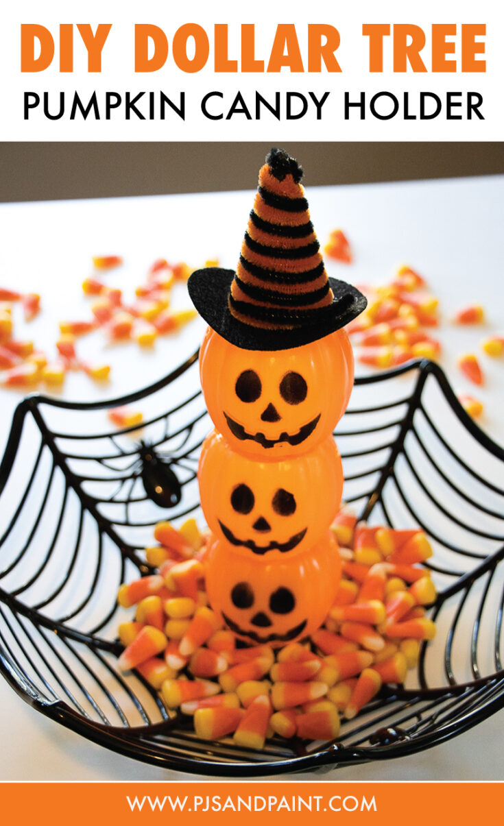 DIY Dollar Tree Halloween Craft Pumpkin Candy Holder Pjs and Paint