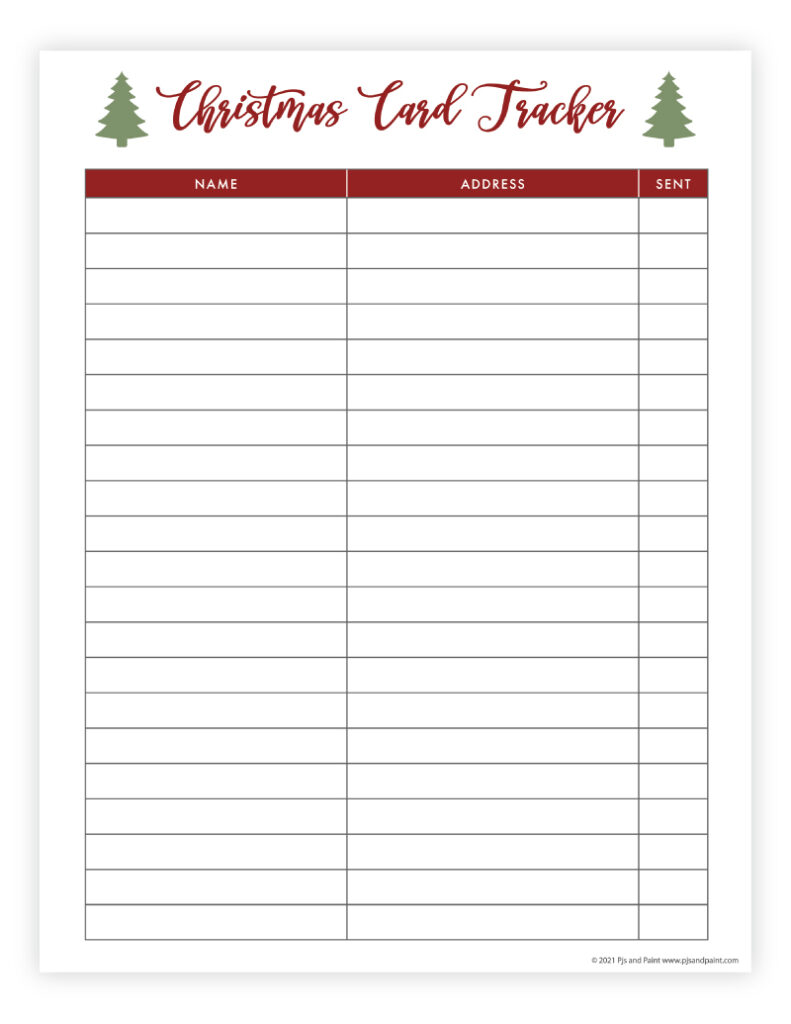 christmas card tracker free printable