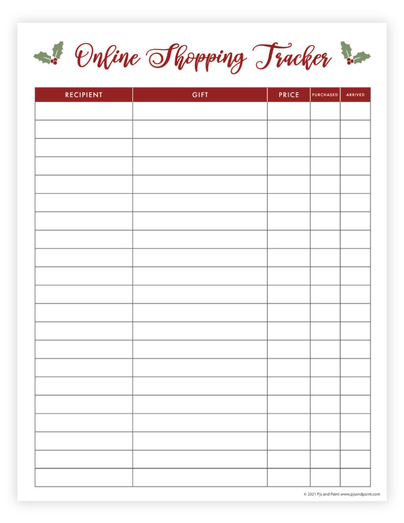 online store tracker free printable