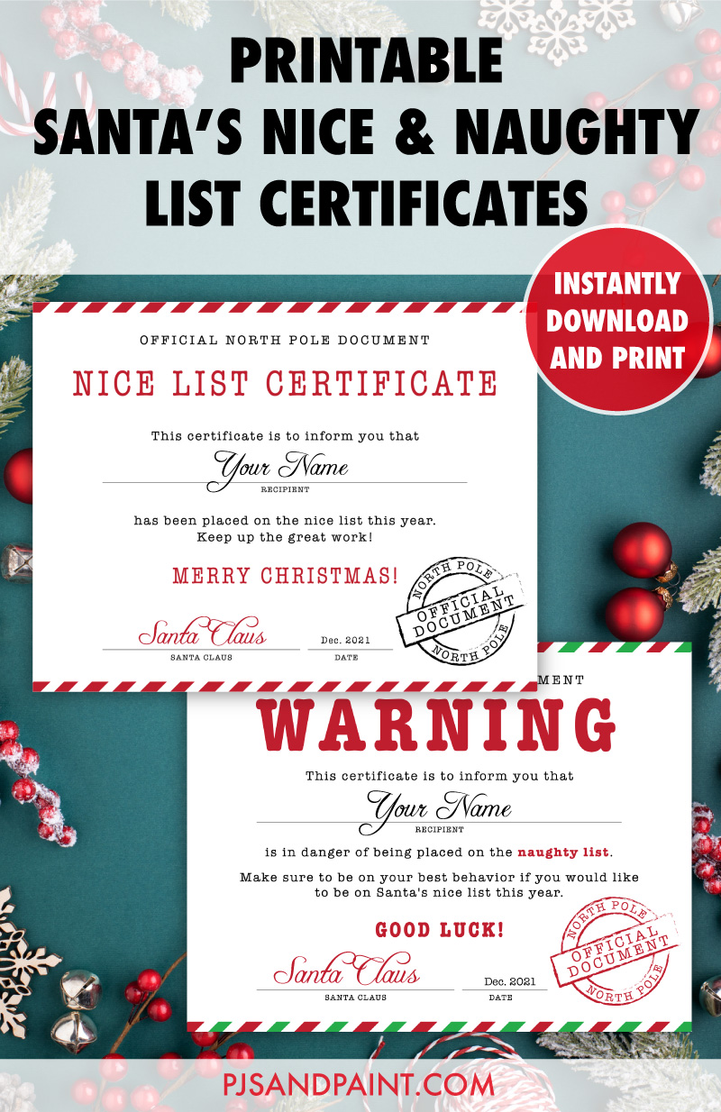 printable nice and naughty list certificates
