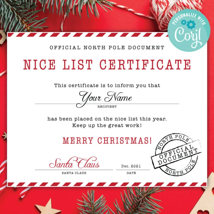 santa nice list certificate