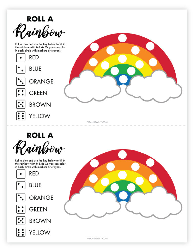 Free Printable Roll a Rainbow Game - Pjs and Paint