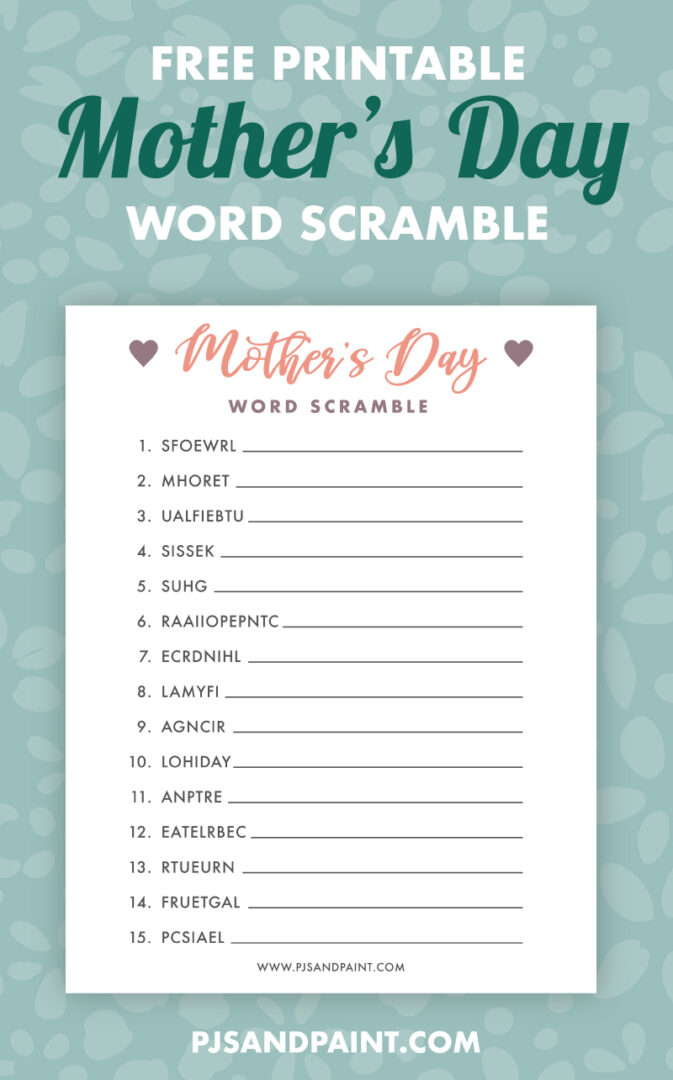 Free Printable Mother's Day Word Scramble - Pjs and Paint