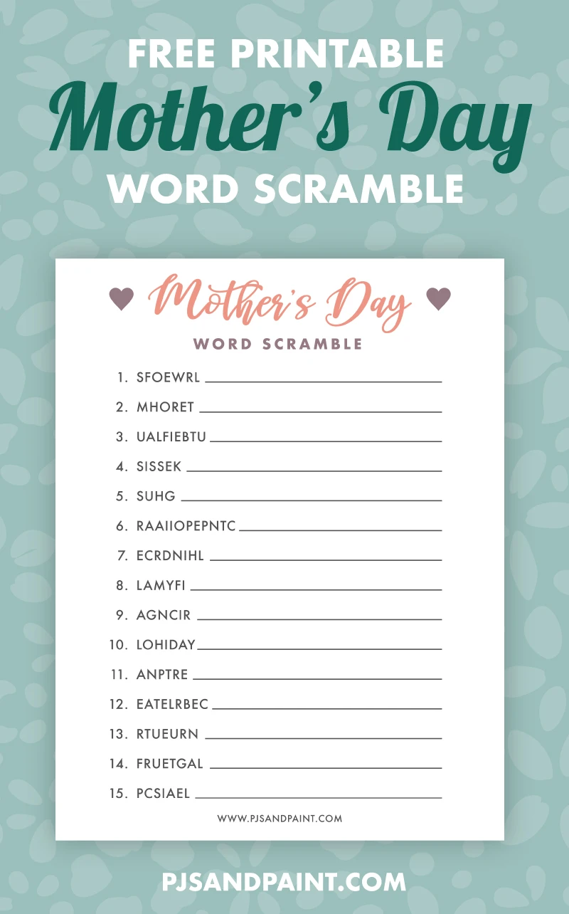 free printable mother s day word scramble pjs and paint