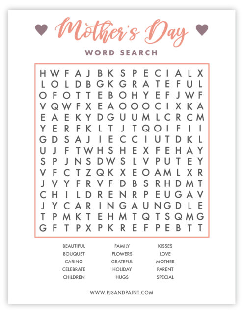 Free Printable Mother's Day Word Search - Pjs and Paint