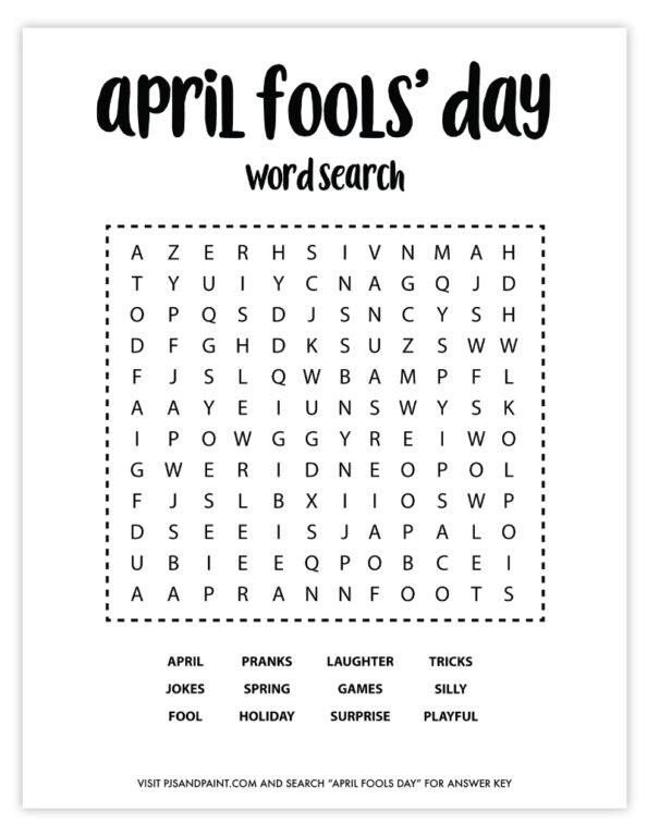 April Fools' Day Word Search - Prank Game, Unsolvable - Pjs and Paint