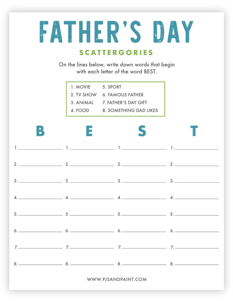 fathers day scattergories