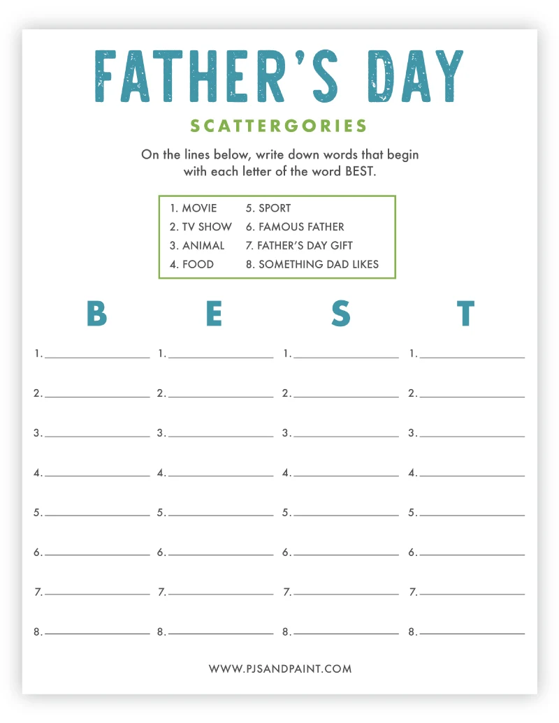 fathers day scattergories