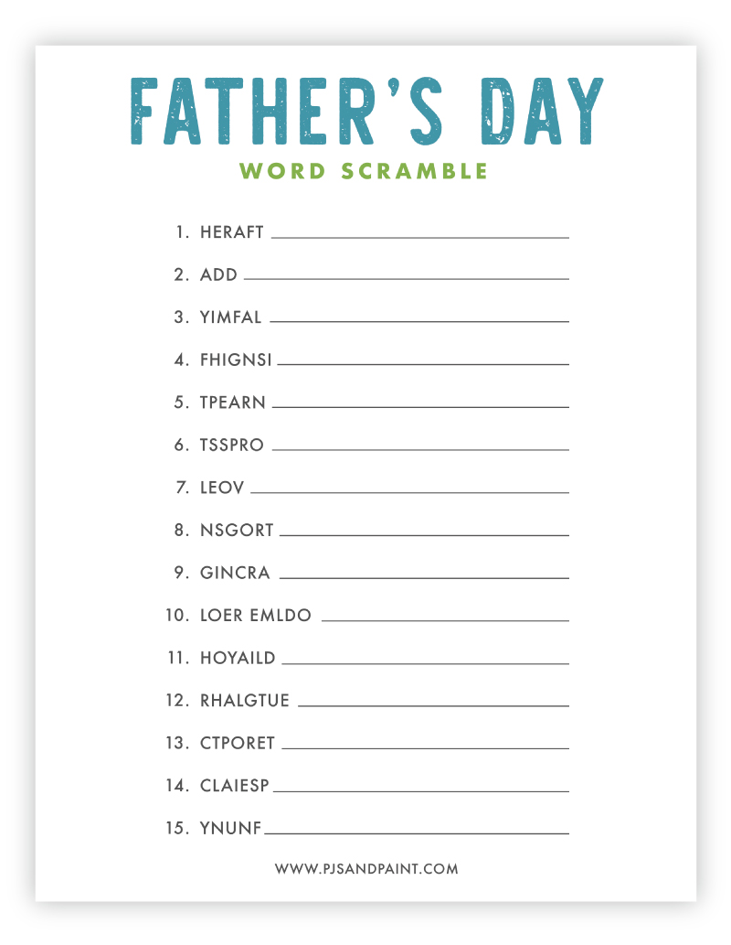 Free Printable Father s Day Word Scramble Pjs And Paint