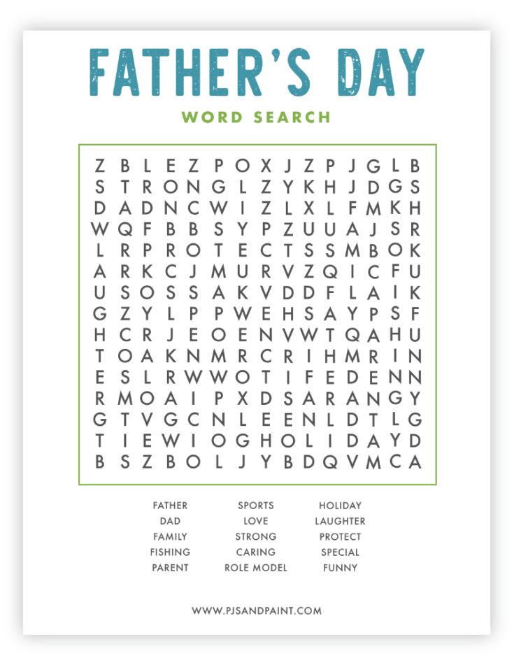 Free Printable Father's Day Word Search - Pjs and Paint
