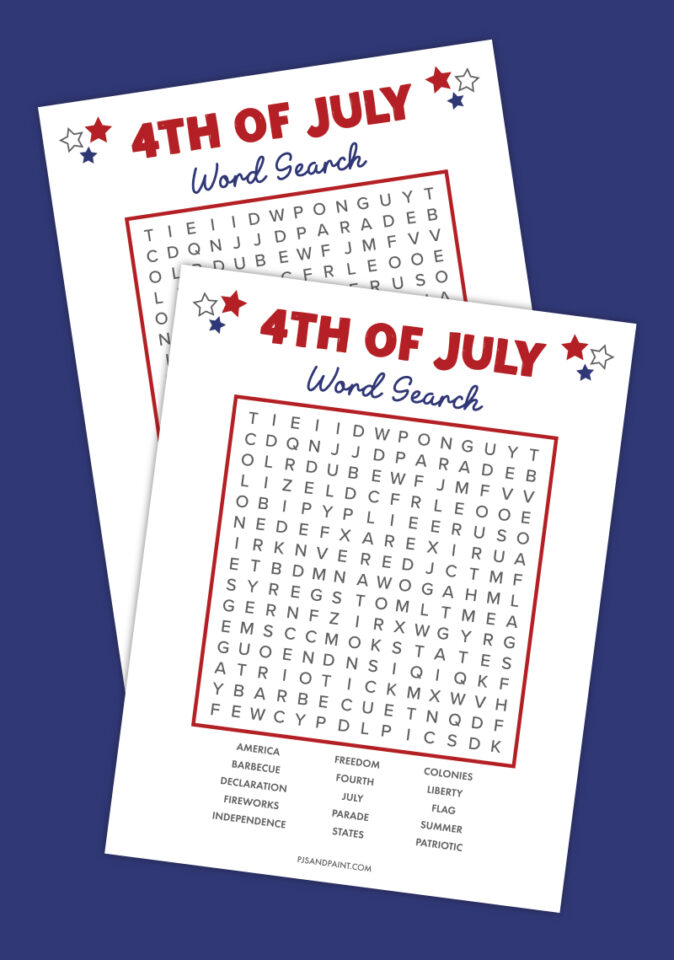 Free Printable 4th of July Word Search - Pjs and Paint