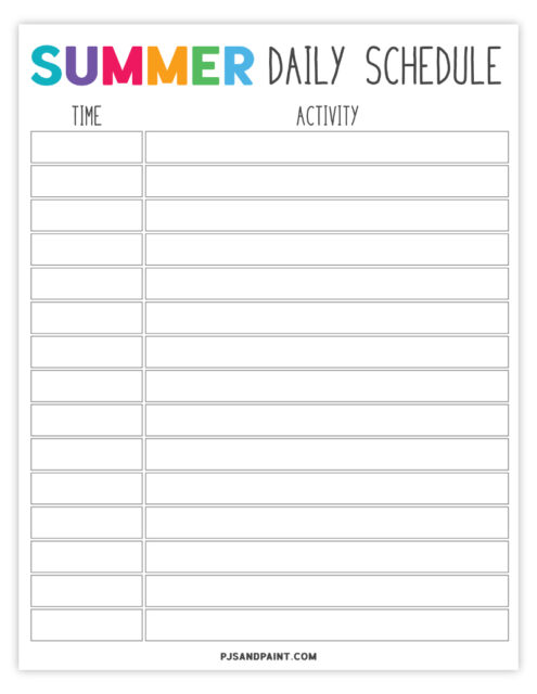 Free Printable Summer Planner and Summer Schedule Template