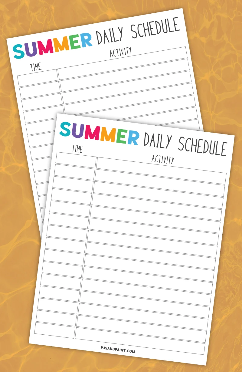 summer daily schedule template