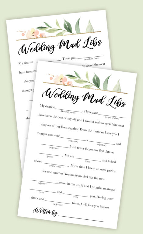Free Printable Wedding Mad Libs Game - Pjs and Paint