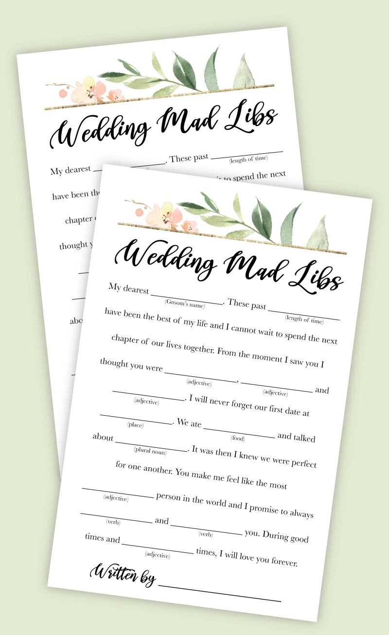 wedding mad libs free printable