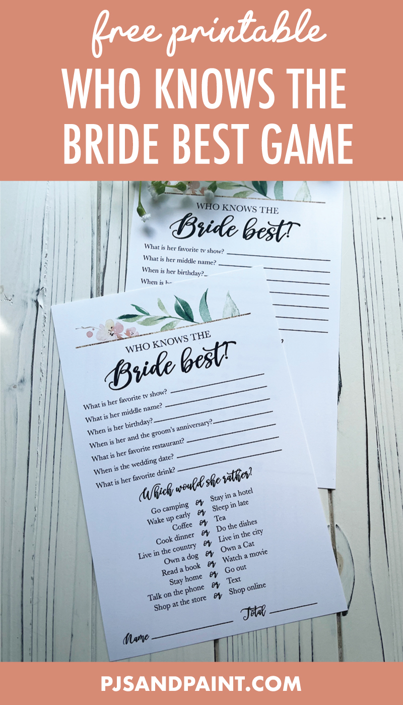 free printable who knows the bride best