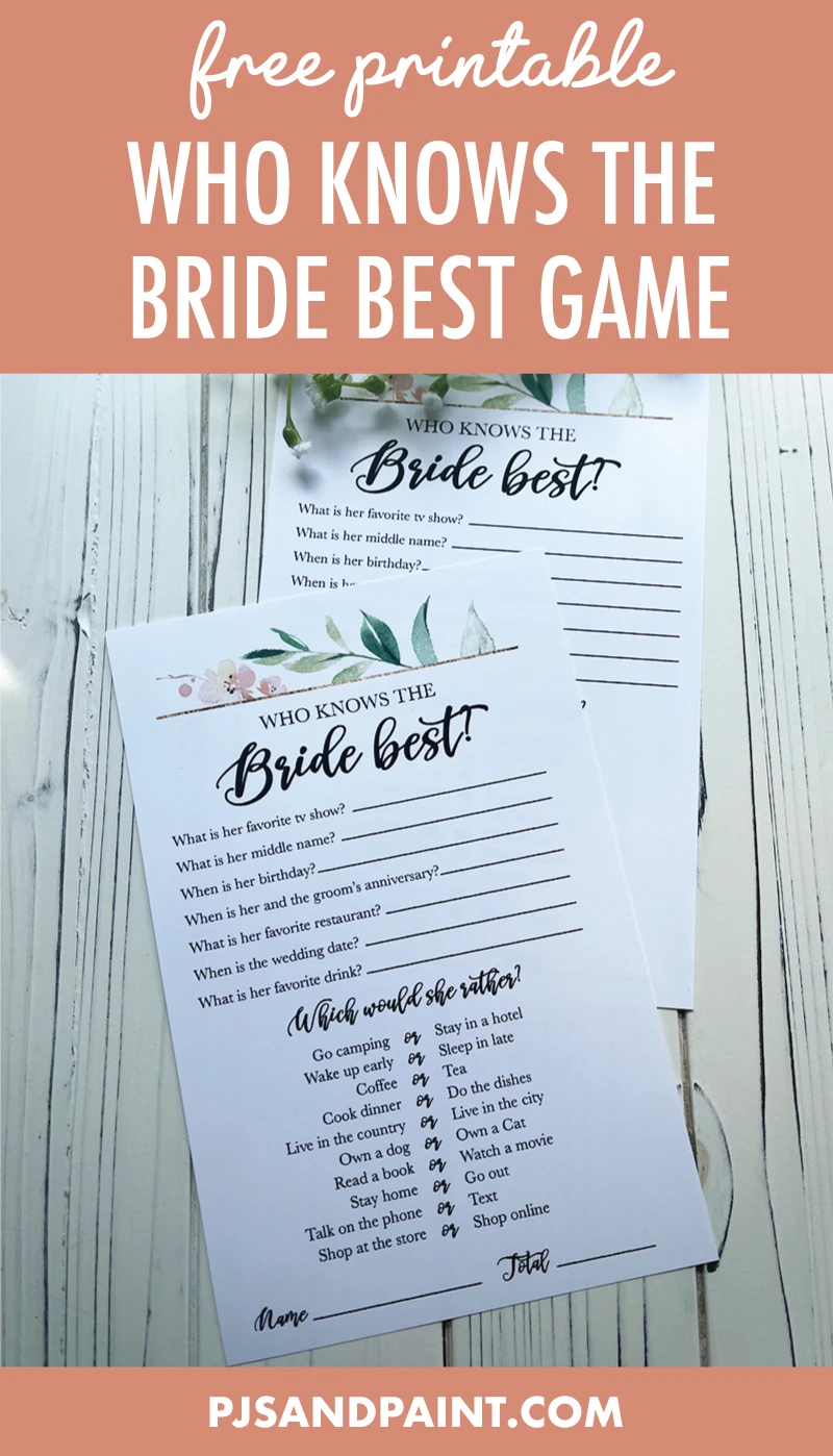 Over or Under Quiz Printable Over or Under Game Bridal 