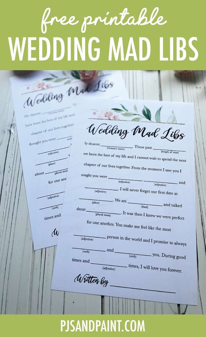 Free Printable Wedding Mad Libs Game - Pjs and Paint