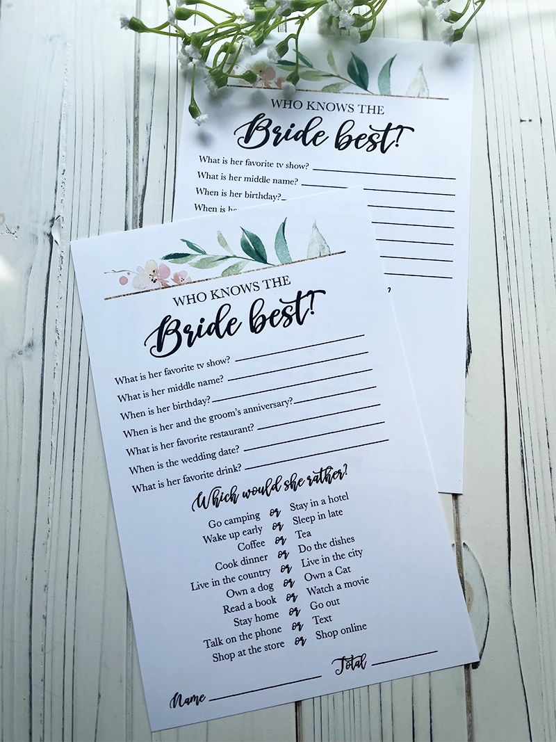 Free Printable Who Knows the Bride Best Game - Pjs and Paint