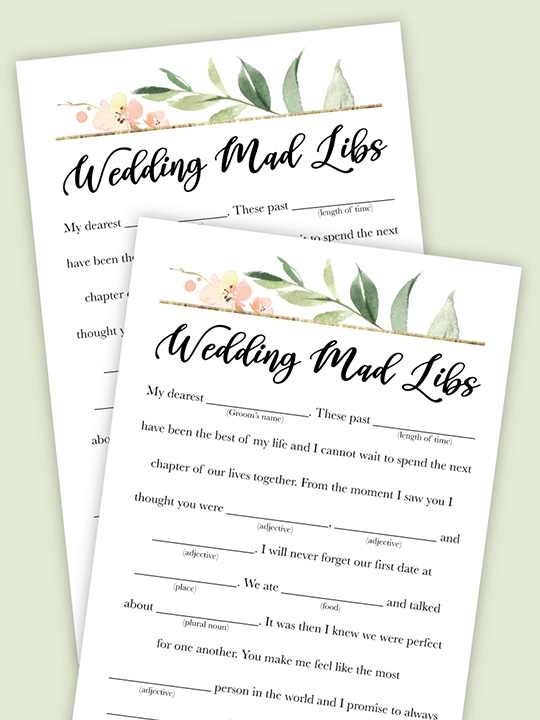 Free Printable Wedding Mad Libs Game Pjs and Paint