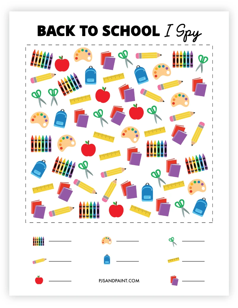 Free Back to School I Spy School Supplies by KM Classroom