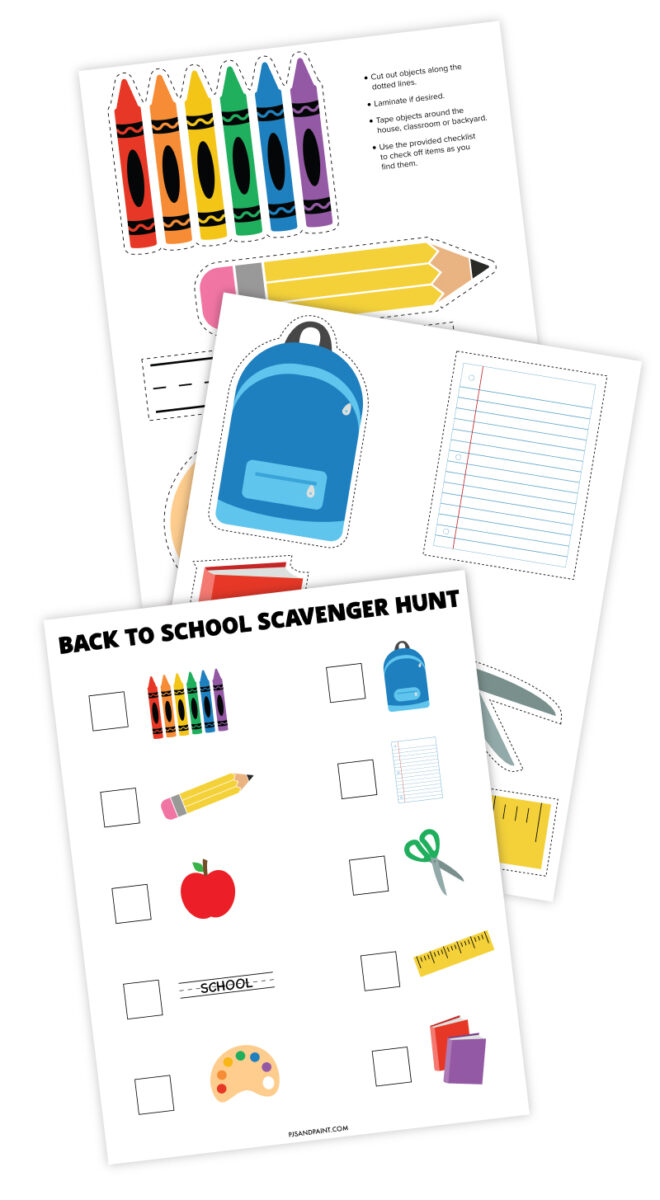 Free Printable Back to School Scavenger Hunt - Pjs and Paint