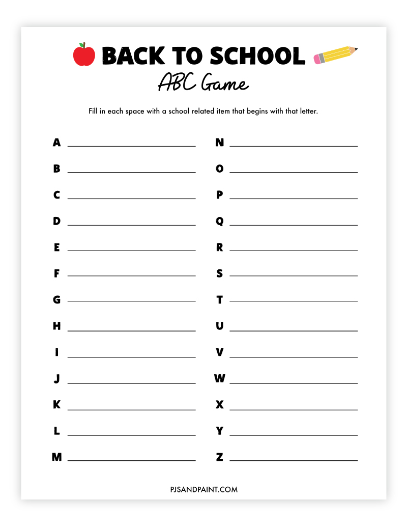 Back to School Alphabet Game Printable - Happiness is Homemade