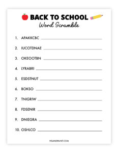 Free Printable Back to School Word Scramble - Pjs and Paint