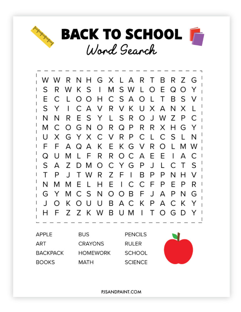 Free Printable Back to School Word Search Pjs and Paint