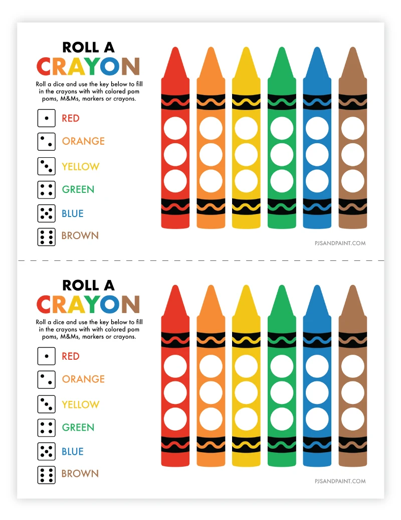 free printable roll a crayon game