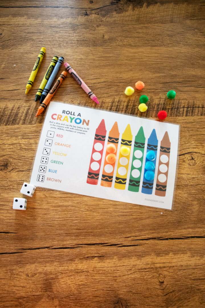 Free Printable Roll a Crayon Game Pjs and Paint