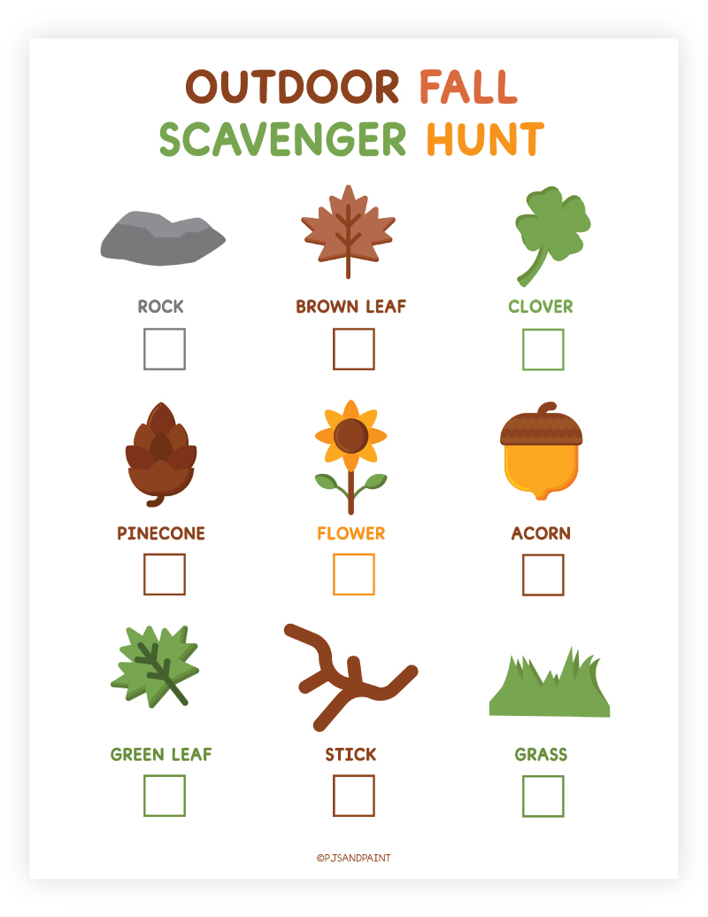 Outdoor Fall Scavenger Hunt Free Printable Pjs And Paint