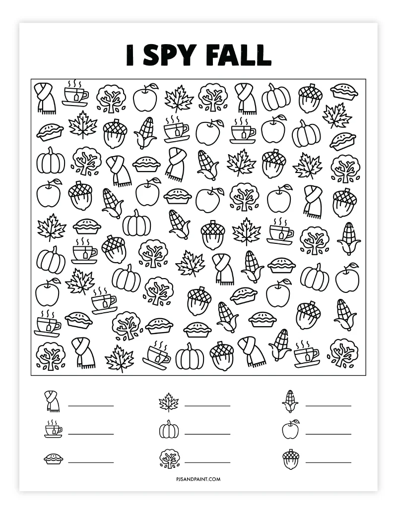 Free Printable Fall I Spy Game for Kids - Pjs and Paint