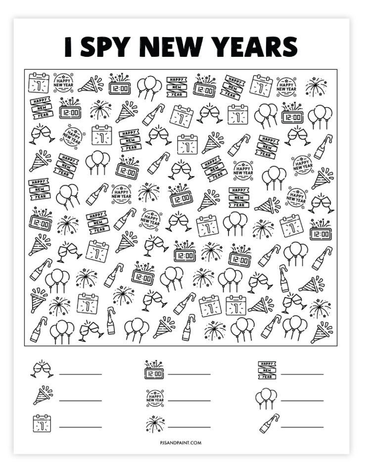 Free Printable New Year's I Spy - Pjs and Paint