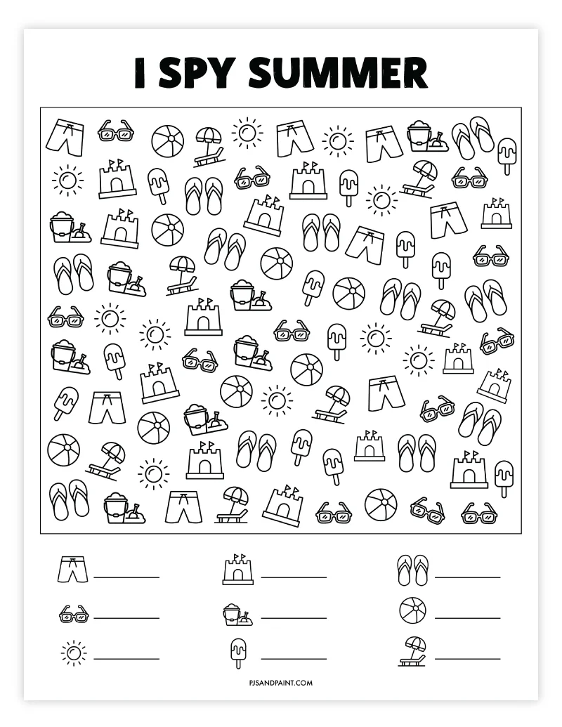 Free Printable Summer I Spy - Pjs and Paint
