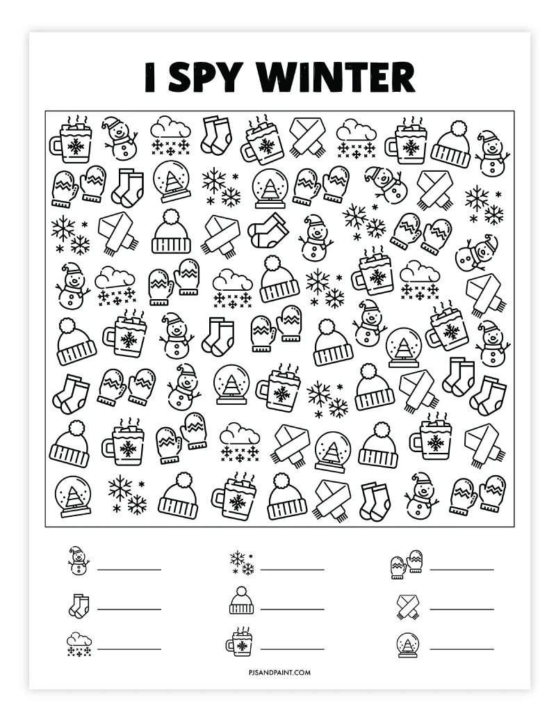 Free Printable Winter I Spy Game Activity for Kids Pjs and Paint