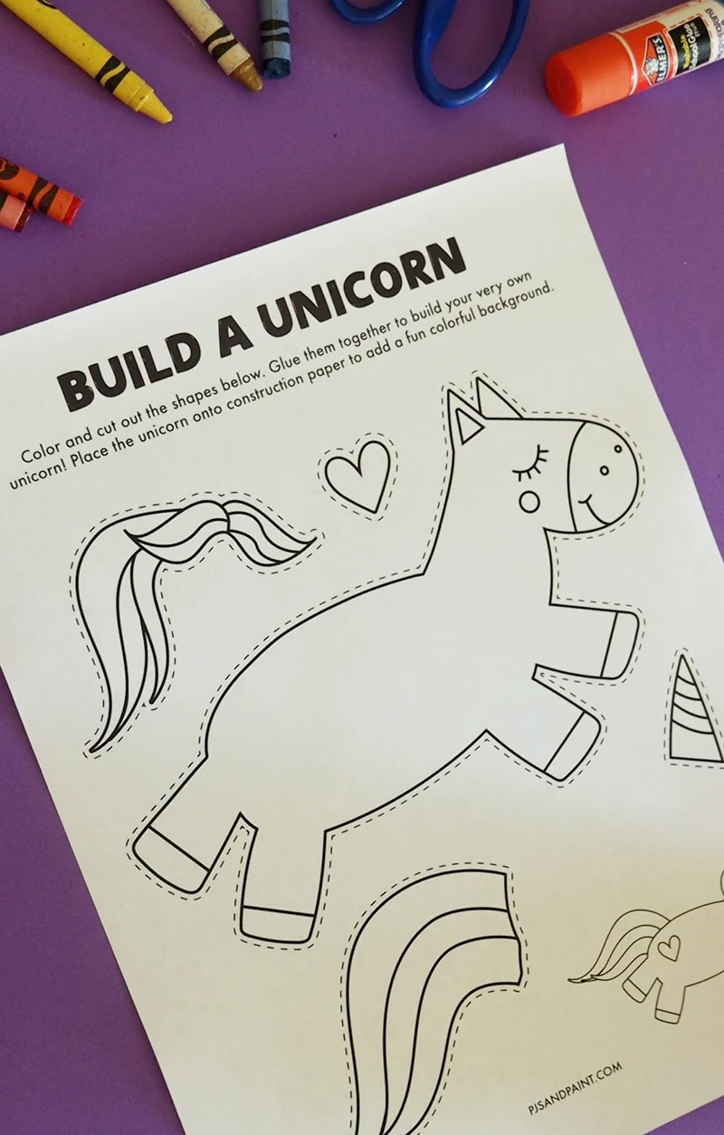 Free Printable Build a Unicorn Craft Pjs and Paint