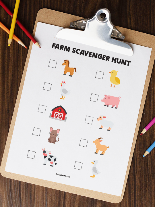 Free Printable Farm Scavenger Hunt Pjs and Paint