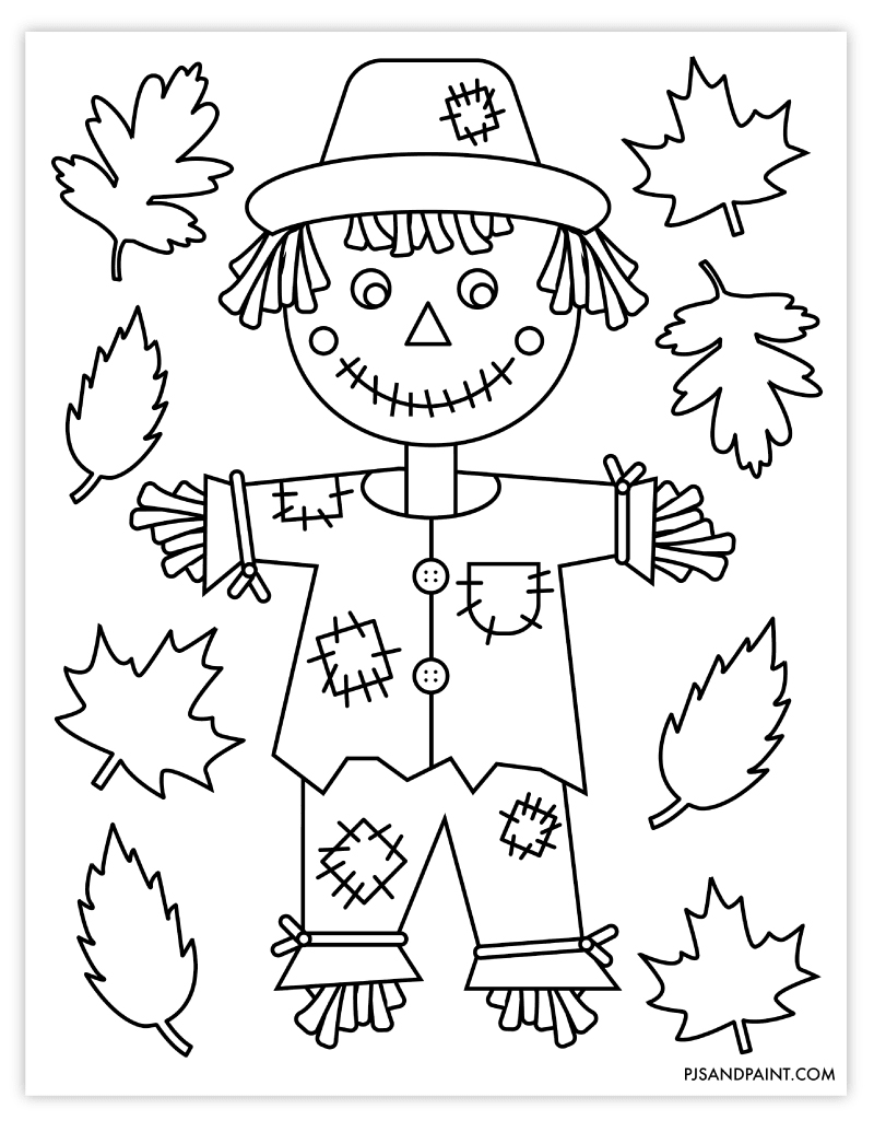 fall coloring page pjs and paint