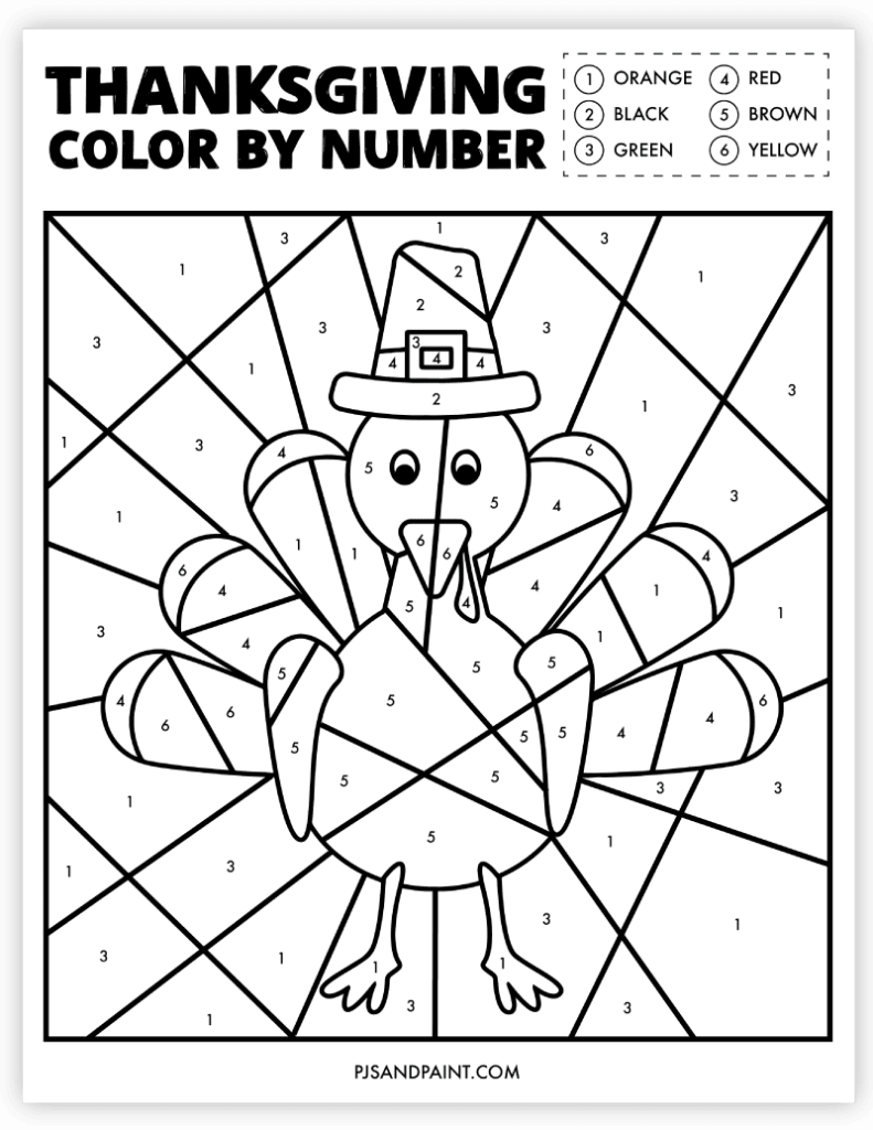 Free Printable Thanksgiving Color by Number Worksheet Pjs and Paint