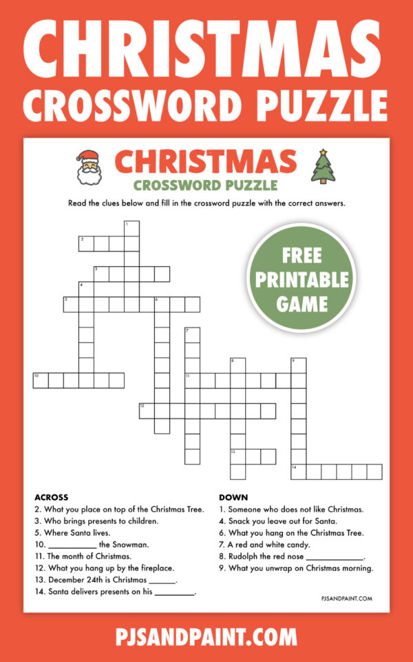 Free Printable Christmas Crossword Puzzle Pjs and Paint