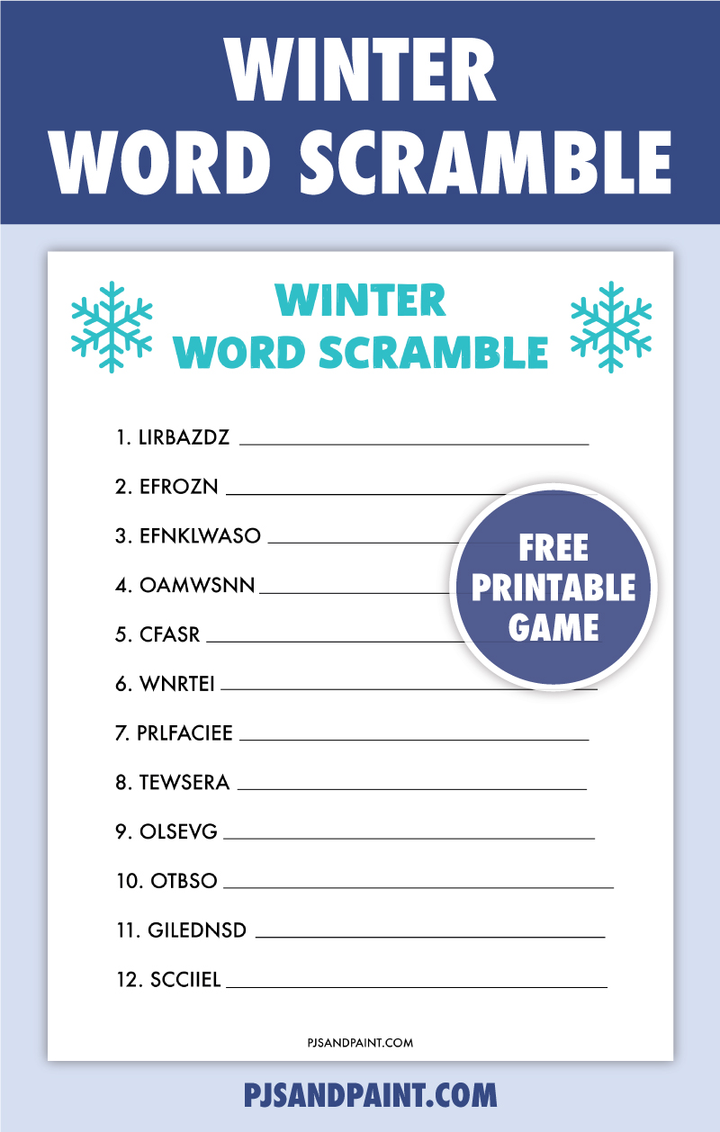 Free Printable Winter Word Scramble - Pjs and Paint