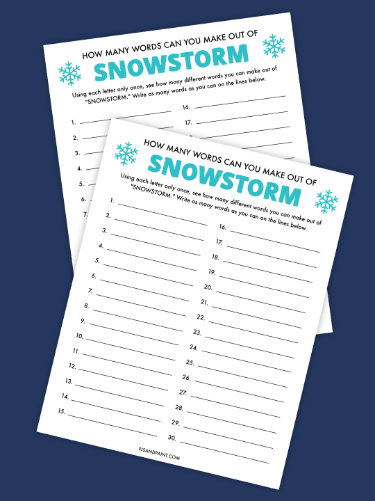 Free Printable How many words can you make out of Snowstorm Game