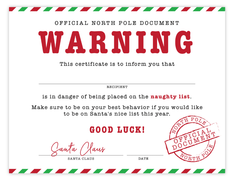 Free Printable Santa s Naughty List Certificate Pjs And Paint