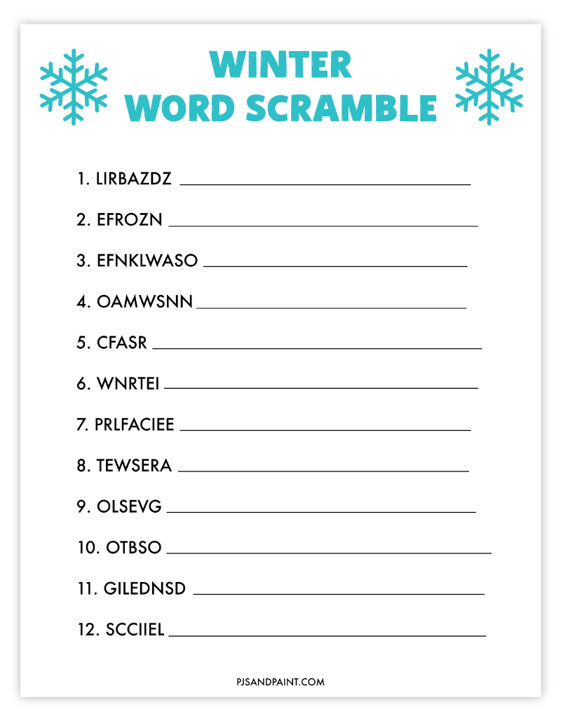 Free Printable Winter Word Scramble - Pjs And Paint